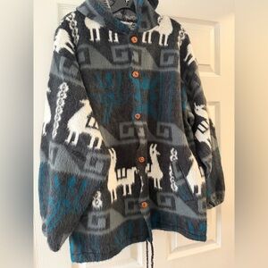 vintage Llama Wool Jacket Hoodie 100% Wool Ecuador Boho Southwestern Native XL